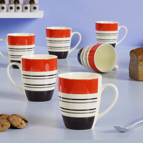 Orange Black Line Mug Set of 6 - The Earth Store - Mugs